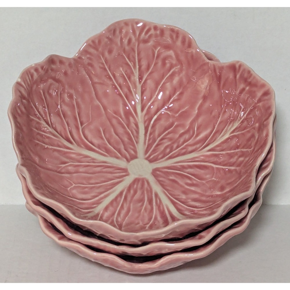Bordallo Pinheiro of Portugal Hand-Made Earthenware Pink Cabbage Bowls 7" (3)